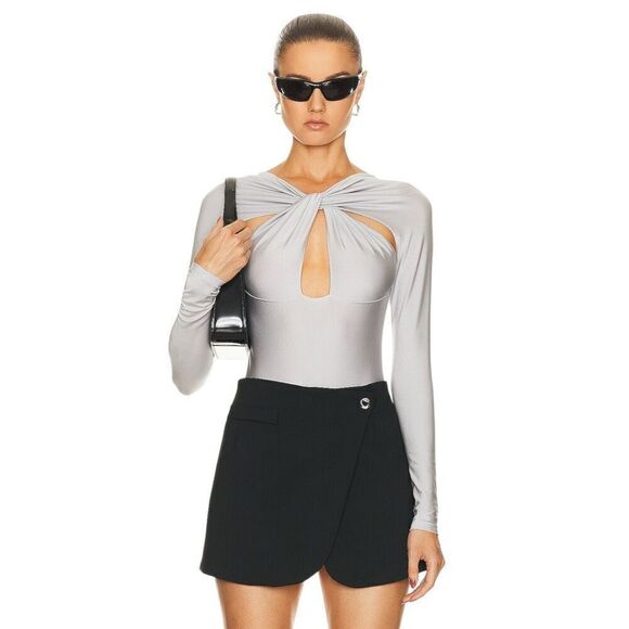 Coperni Twisted Cut Out Jersey Bodysuit in Pearl‎ Grey - Picture 1 of 12